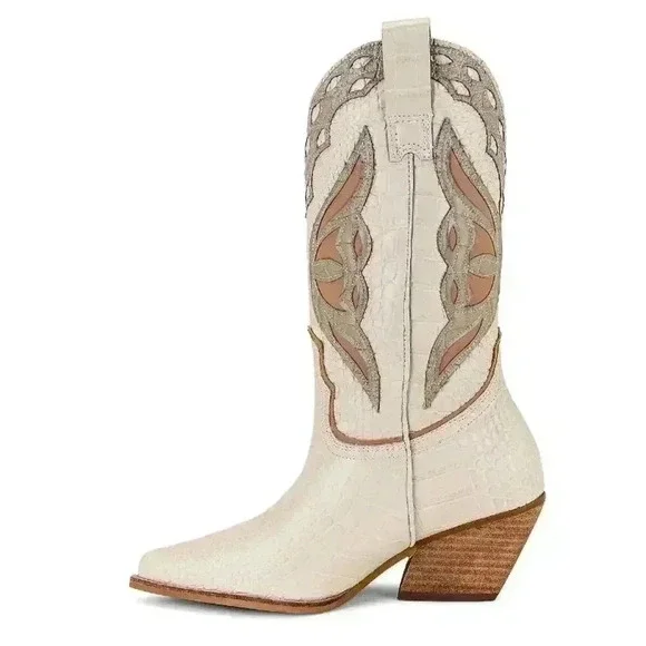 Steve Madden x REVOLVE Wynter Western Boots Bone Multi NWOB - Picture 5 of 12